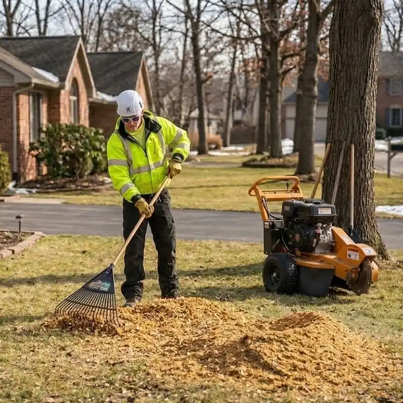 G2 Tree Services - arborist raking stump grinding