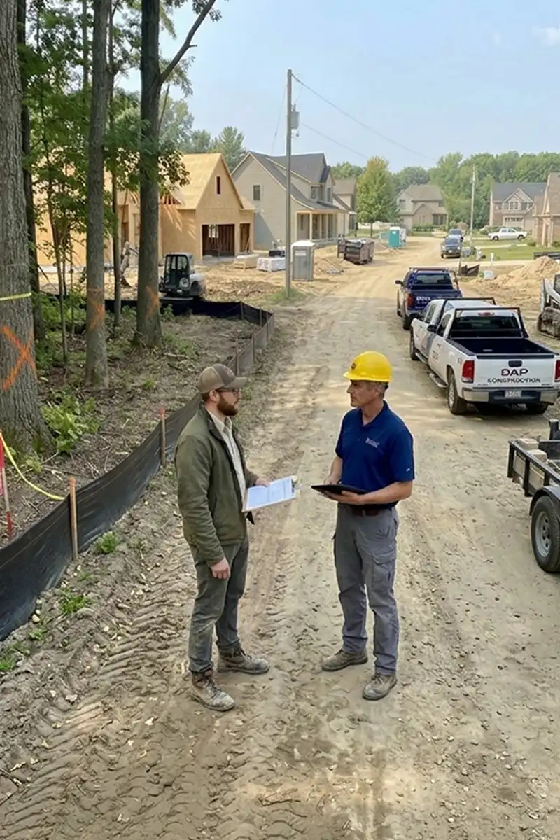 G2 Tree Services - arborist talking with contractor for residential construction lot clearing 2